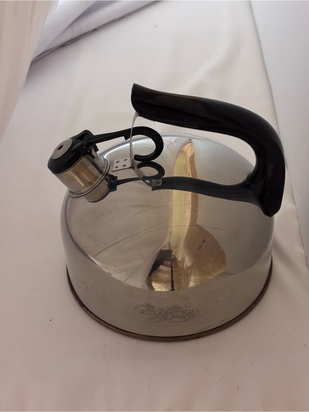 Vintage Paul Revere Ware Stainless Steel Whistling Tea Kettle Black Handle